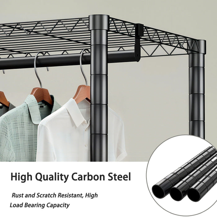 Heavy Duty Garment Rack With 8 Adjustable Wire Shelves And 5 Clothes Rails, Freestanding Closet Organizer Metal - Black