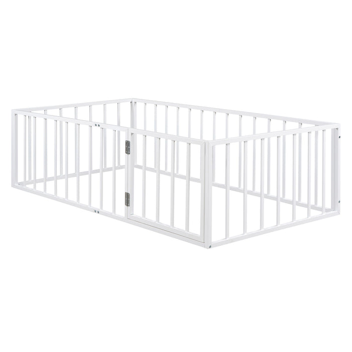 Metal Floor Bed Frame With Fence And Door