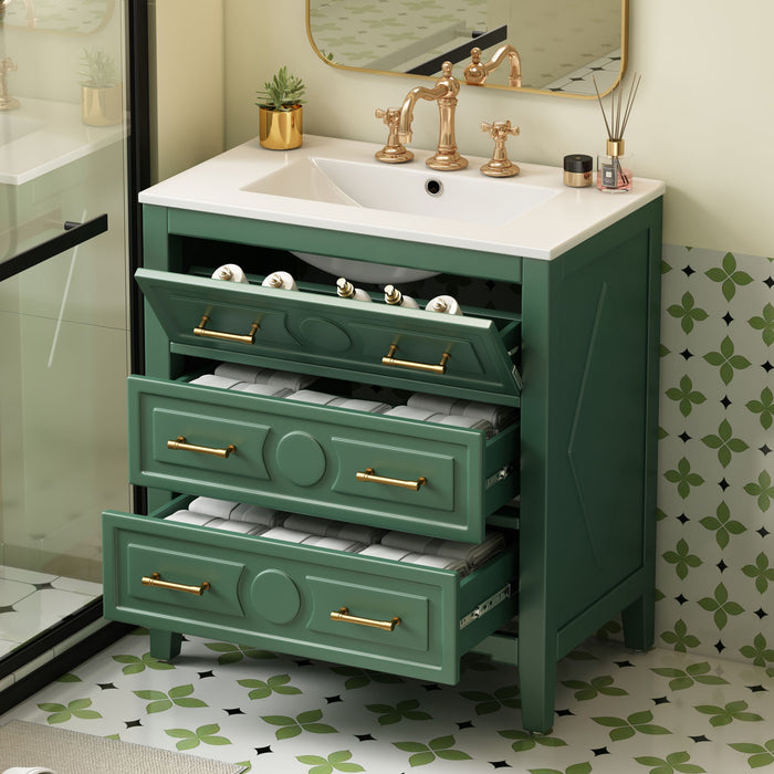 Retro Bathroom Vanity With Sink Combo, Free Standing Single Set With 3 Drawers