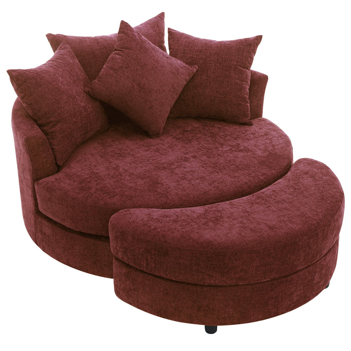 360° Swivel Accent Barrel Chair With Storage Ottoman & 4 Pillows, Modern Leisure Chair Round Accent For Living Room