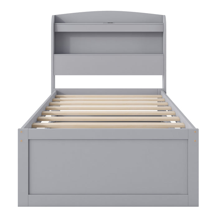 Platform Bed With LED Headboard, Charging Station, Trundle And 2 Drawers