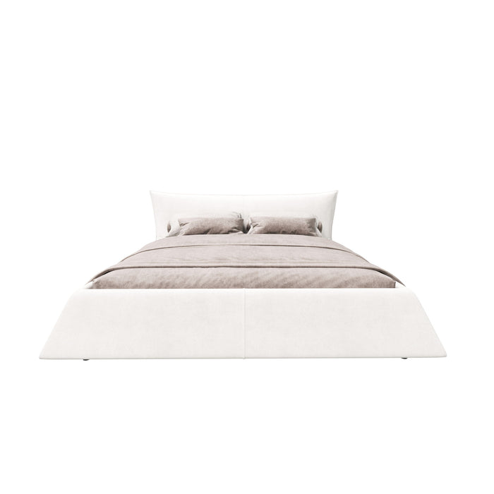 King Size Platform Bed With Special-Shaped Headboard - Cream