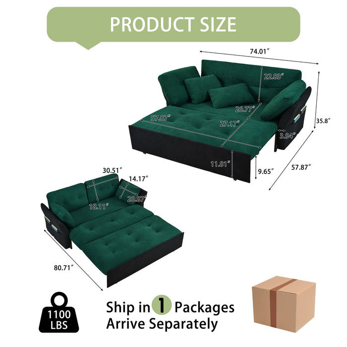 Modern Convertible Sleeper Sofa Bed With Pull-Out Queen Design, Side Storage & Thick Cushions