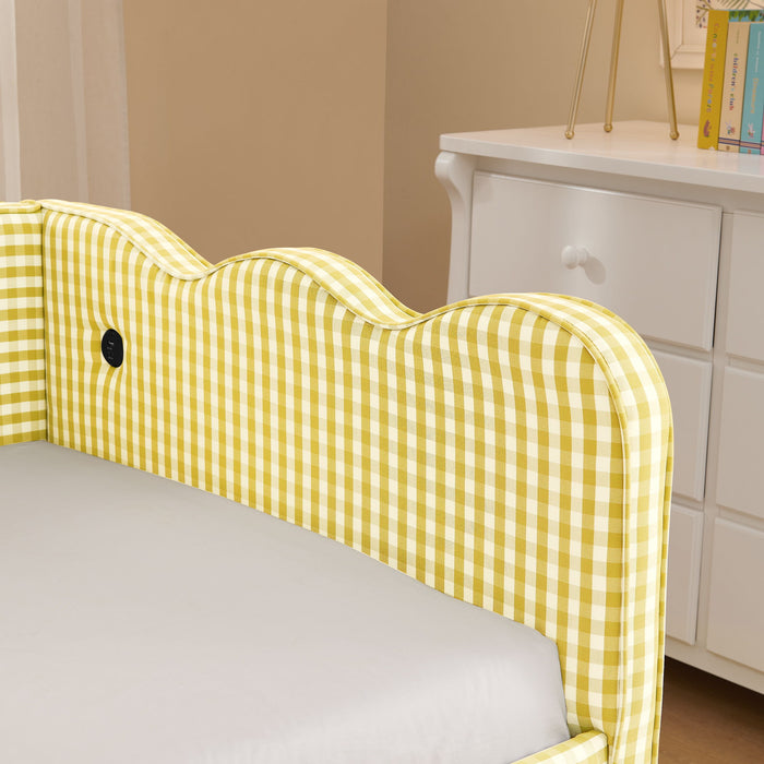 Gingham Daybed With USB Charging Port, Wave-Shaped Design