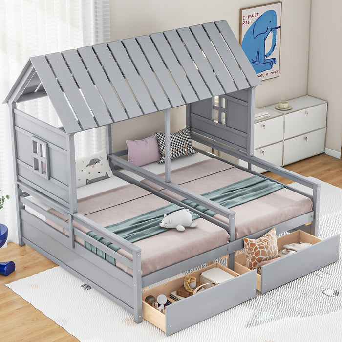 House Platform Beds With 2 Drawers, Side By Side Design