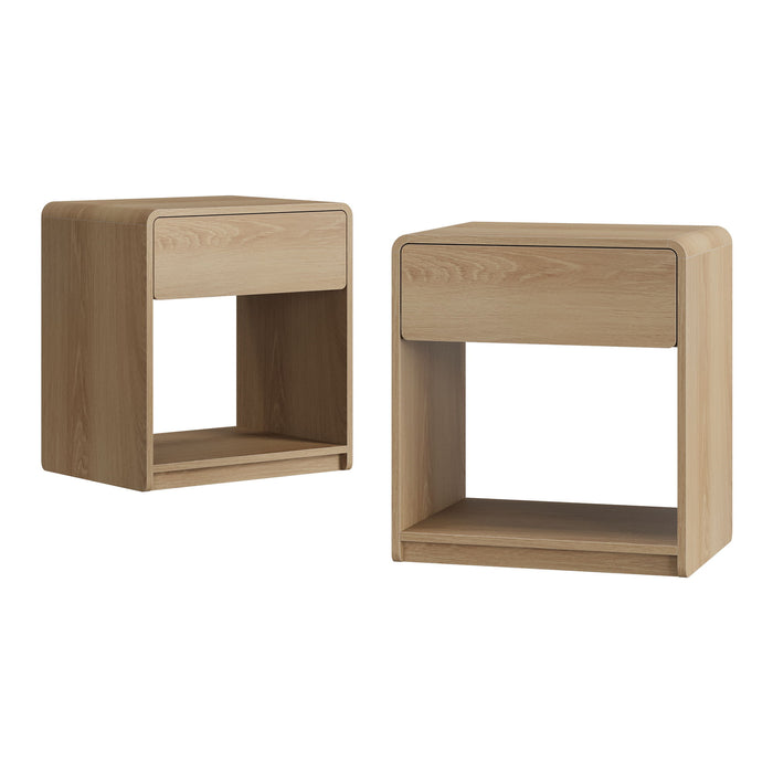 Bedside Table With Storage Drawers And Open Shelves (Set of 2) - Oak