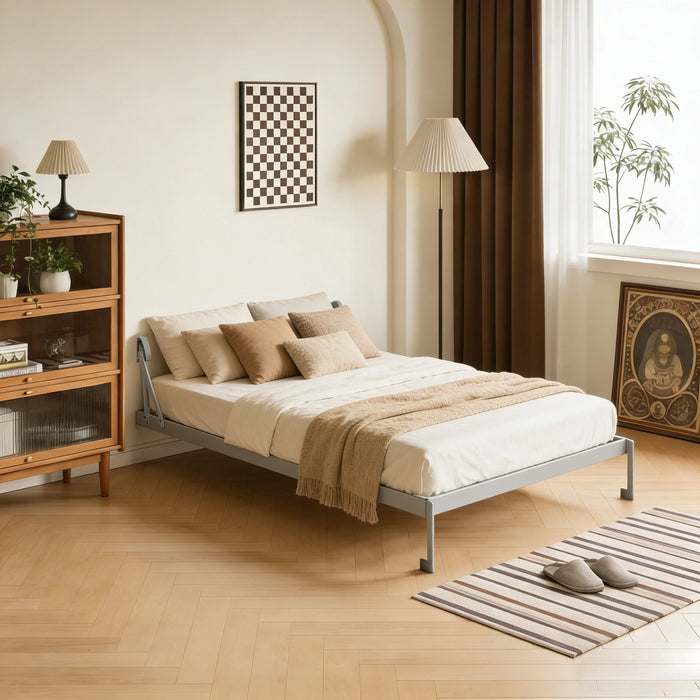 Queen Size Vertical Murphy Wall Cabinet Folding Bed With Automatic Legs - Gray