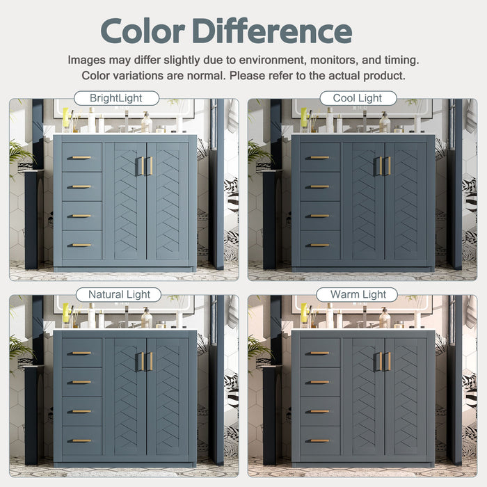 Modern Bathroom Vanity With Ceramic Sink, 6 Drawers & Soft-Close Doors