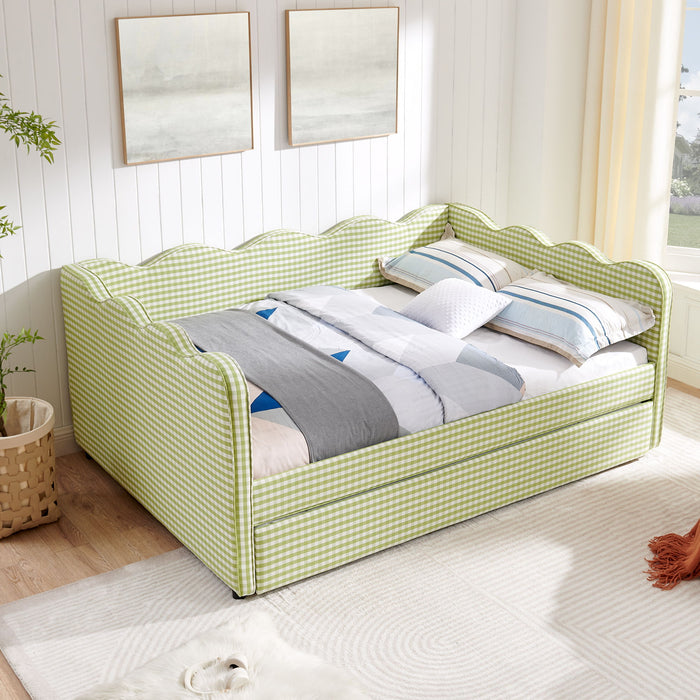 Gingham Daybed With USB Charging Port, Wave-Shaped Design