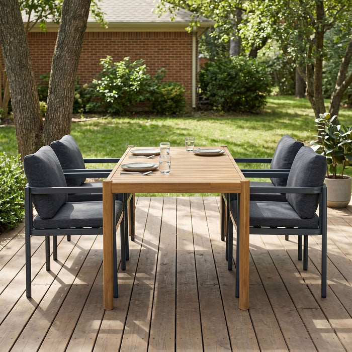 5 Piece Outdoor Patio Dining Set With Table, Chairs With Cushions - Gray / Light Teak