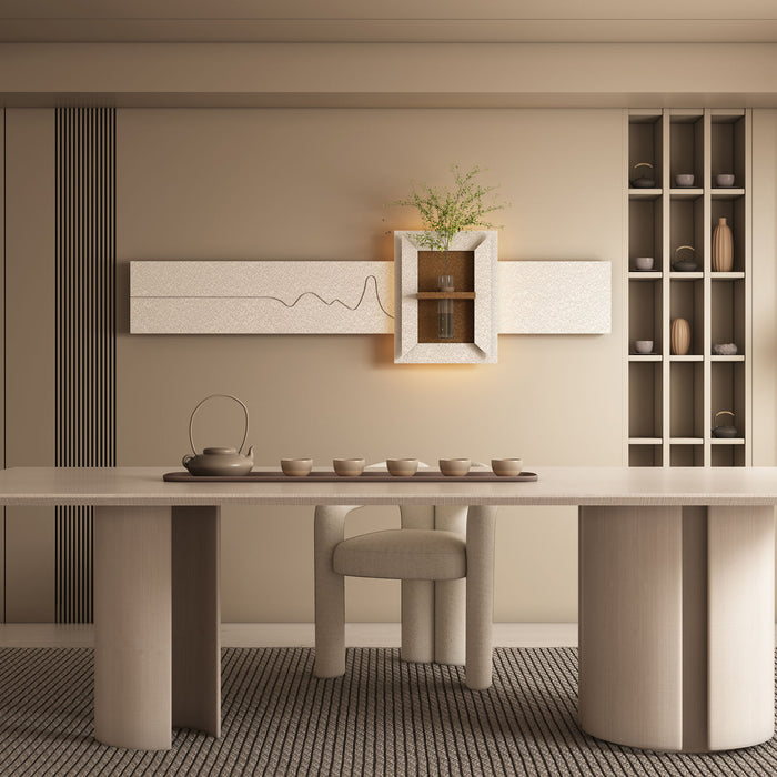 3D LED Sandstone Wall Decor With Simulated Plants, Glass Vase & Remote Control - Light Coffee