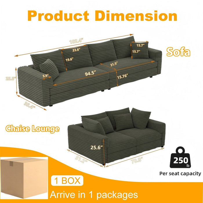 Convertible Deep Seat Sofa With Soft Pillows And Ottomans