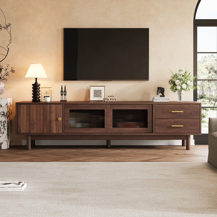 TV Stand With Sliding Doors And 2 Drawers For Living Room - Dark Brown