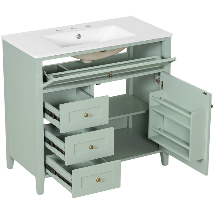 Bathroom Vanity With Sink, 3 Drawers & Cabinet With Adjustable Shelves
