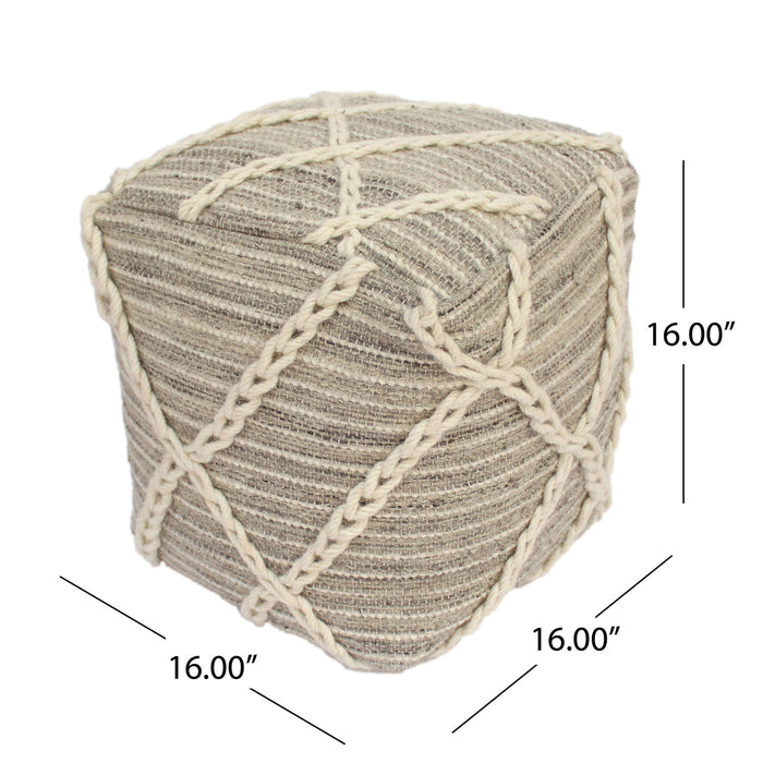 Modern Wool Rope Square Pouf Ottoman Floor Cushion - Gray / Ivory