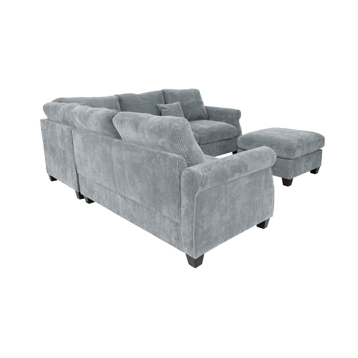 Modern Sectional Set With Corner Wedge, Loveseat, Ottoman & 2 Pillows
