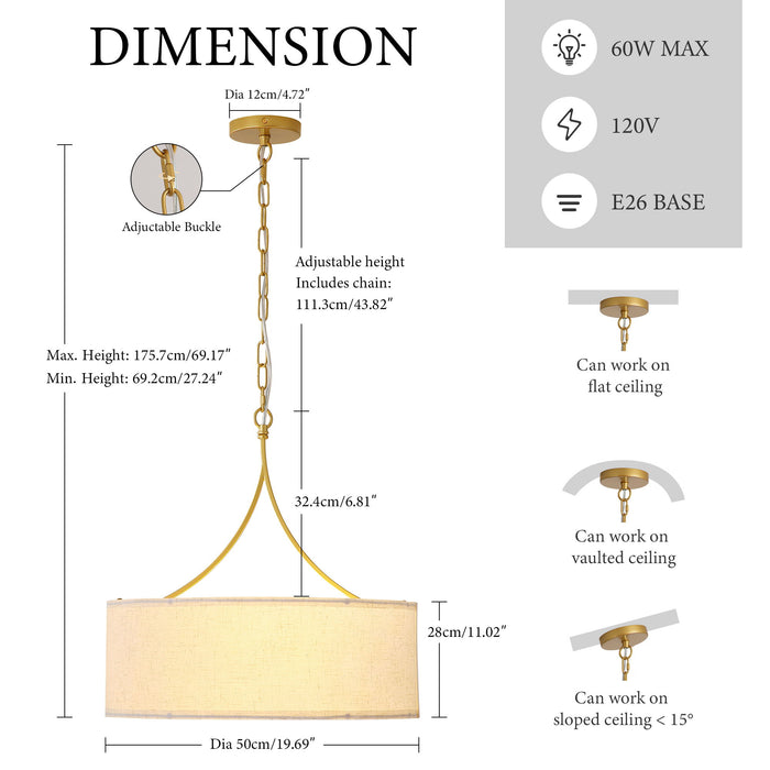 3 Light Drum Pendant Light