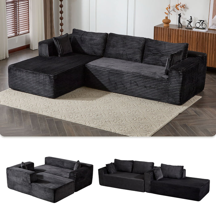 Compression Sectional Couch With Comfy Chaise, Boneless L Shape Sofa With Deep Seat