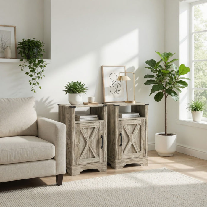 Farmhouse Nightstand, Charging Station & Storage