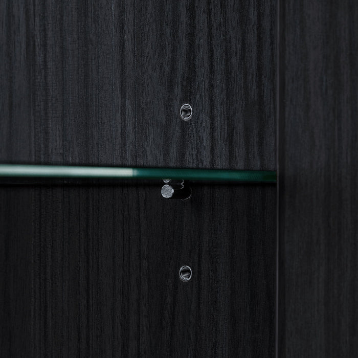 Modern Style Tall Display Cabinet With LED Lighting, Tempered Glass Door, 2 Drawers