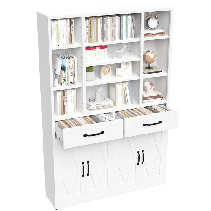 Industrial Bookcase Tall With Adjustable Shelves, Drawers & Doors