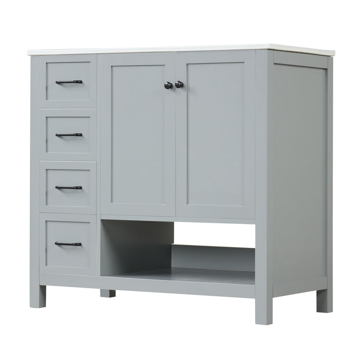 Bathroom Vanity With Sink Top, Bathroom Vanity Cabinet With 2 Doors And 2 Drawers, Open Shelf