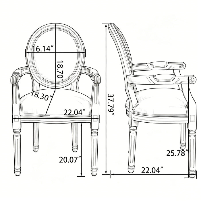 French Vintage Upholstered Fabric Dining Armchair (Set of 2)