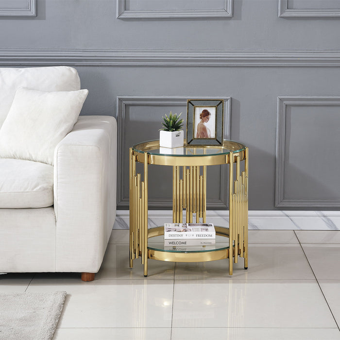 Round Double Tier Table With Flute Shaped Tube Legs
