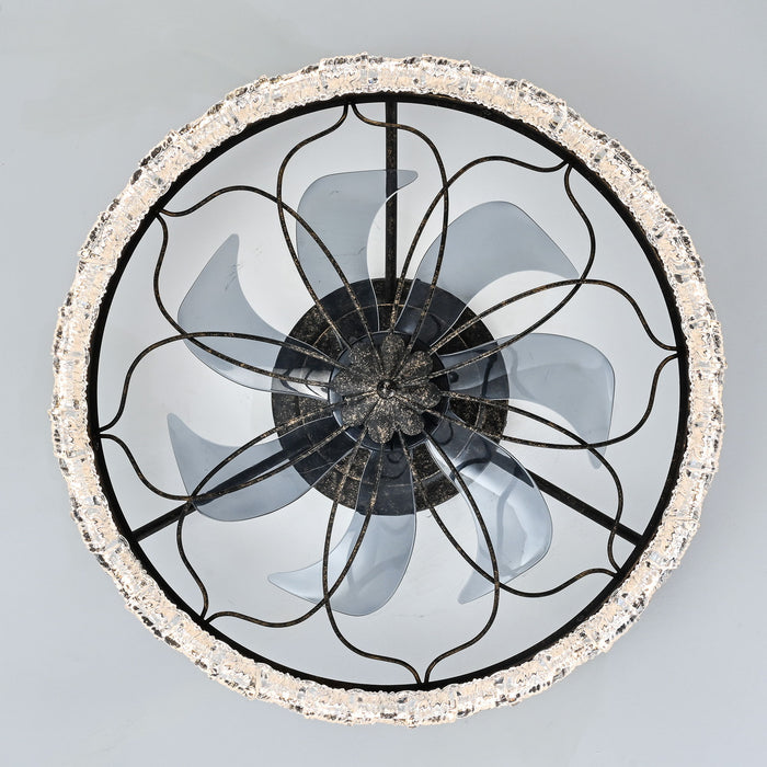 21" Caged Ceiling Fan With Remote Controlled Acrylic LED Lights - Antique Black