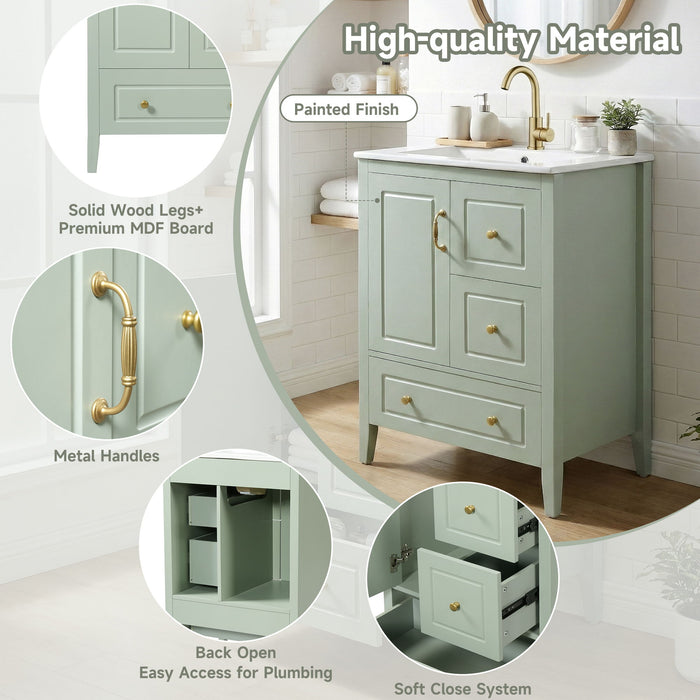 Retro Bathroom Vanity With Sink, Soft Closing Cabinet & Drawers