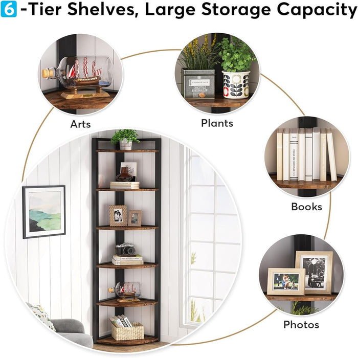 Tall 6 Tier Corner Bookshelf For Living Room