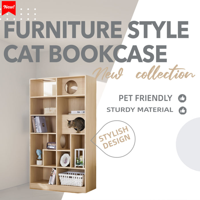 Furniture Style Cat Bookcase Cat Tree Shelves - Natural