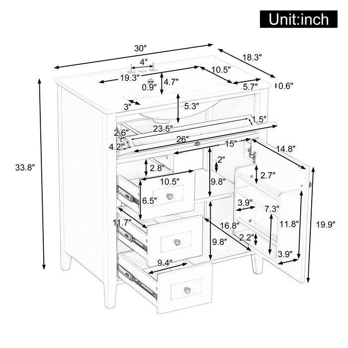 Bathroom Vanity With Sink, 3 Drawers And Adjustable Shelf, Freestanding Storage Unit