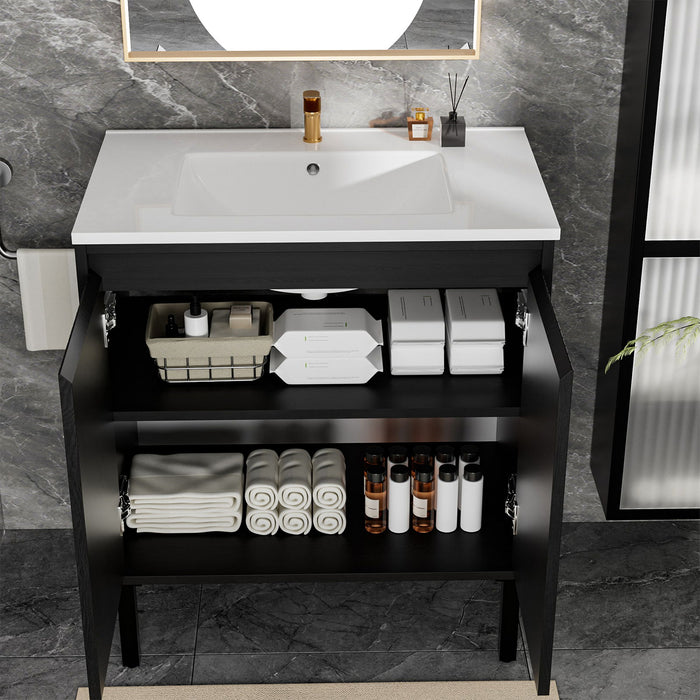 Bathroom Vanity With Ceramic Sink, Floor-Standing Design, Soft-Closing Drawers