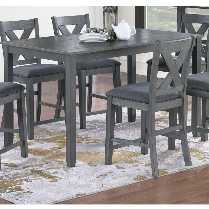 7 Piece Dining Room Furniture, Counter Height Table And 6 Chairs Set - Gray