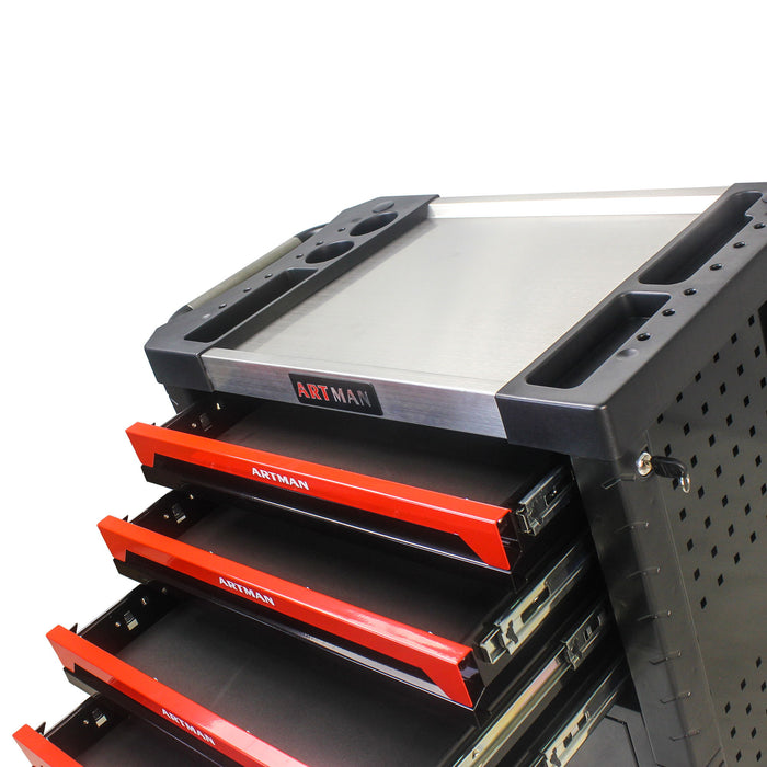 Removable 4 Drawer Metal Tool Cart With Lock - Black / Red