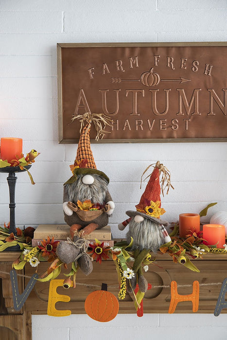 Sitting Gnome With Maple Leaf, For Holiday Harvest Festival Fall Festival & Thanksgiving Table Decorations (Set of 2) - Orange Multi