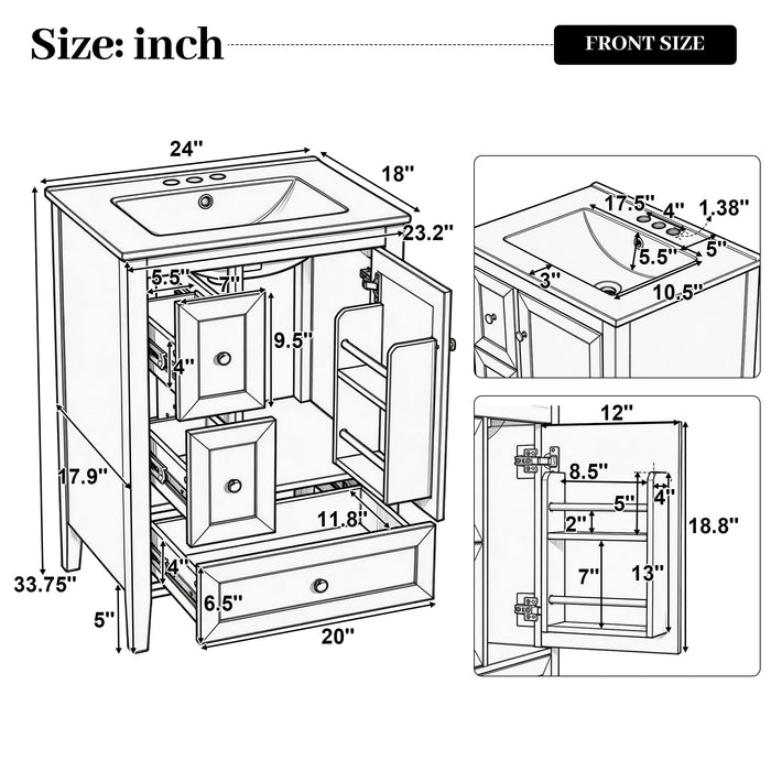 Modern Bathroom Vanity With Sink, Soft Close Drawers & Door, Storage Rack