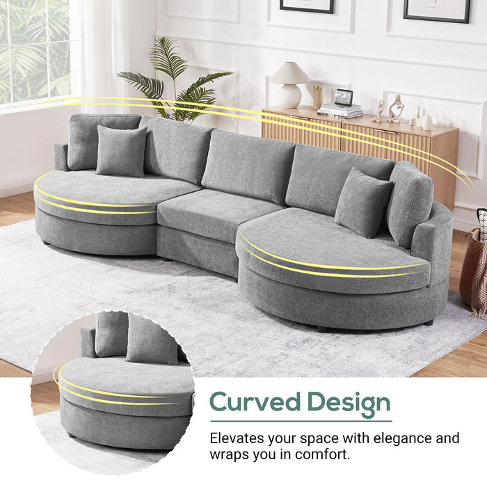 Modern 3 Seater Upholstered Sofa With Curved Design