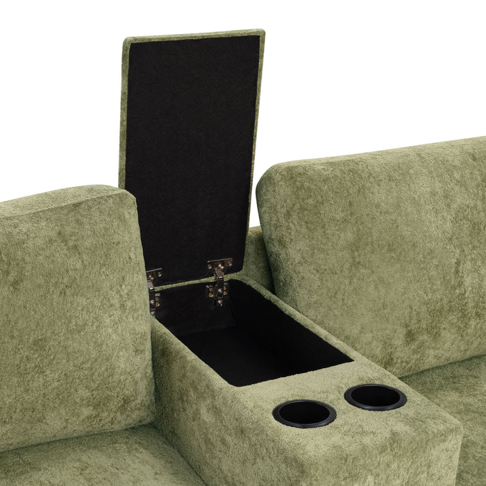 Modular 5 Seat U-Shape Sectional Sofa With Chaise Lounge, Built In Cup Holders And Storage Drawer