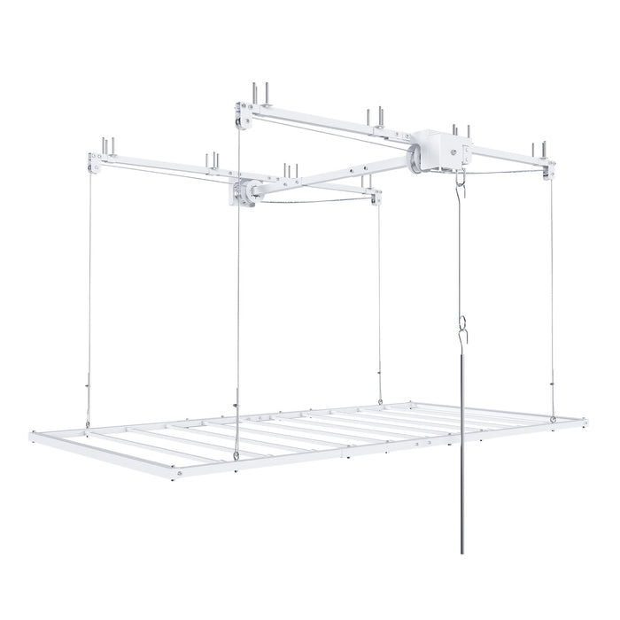 Overhead Garage Storage Rack 3 X 6 Ft For High Ceilings, With Safety Lock - White
