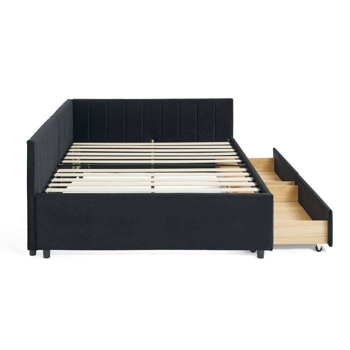 Upholstered Tufted Daybed Frame With Storage Drawers
