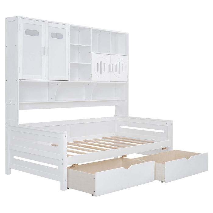 Daybed With All-In-One Cabinet And Shelf