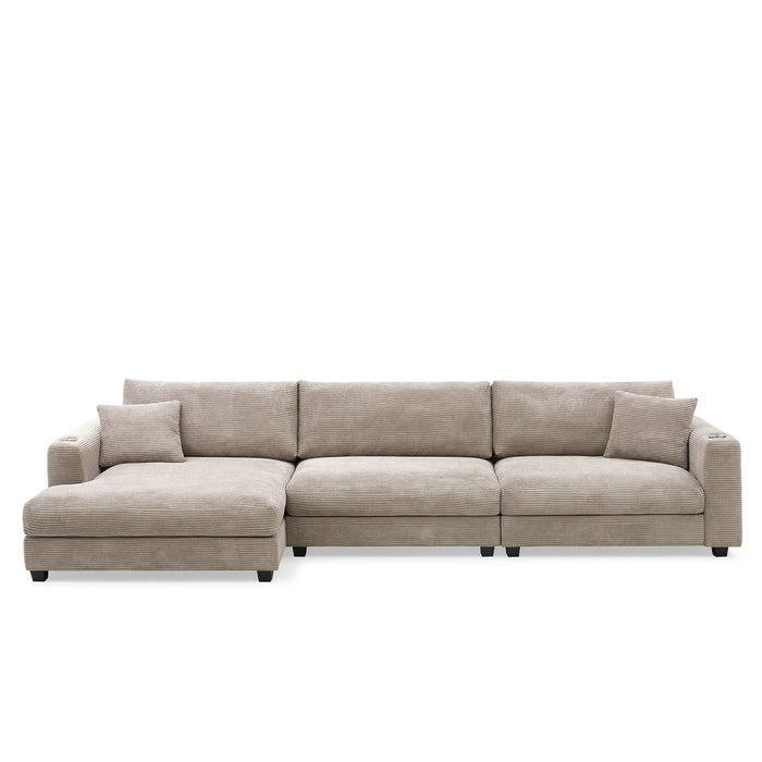 Oversized Sectional L Shaped Cloud Couch With USB Charging Port Cup Holder Deep And Wide Seat Sofa With Chaise Comfy