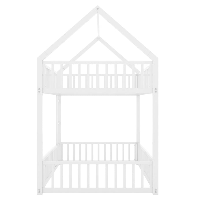 Metal House Bunk Bed With Fence And Door