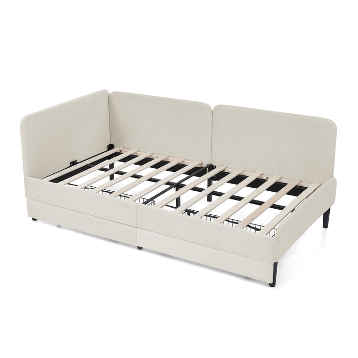 Upholstered Platform Bed Frame With 2 Storage Drawers And Adjustable Sofa Bed