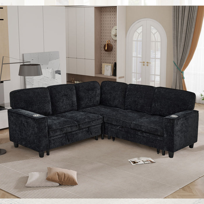 L-Shaped Sofa With Pull Out Sofa Bed With USB