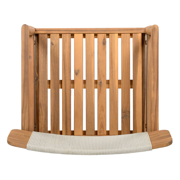 Creative Braided Acacia Wood Outdoor Dining Table And Chairs With Armrests (Set of 2) - Teak / White