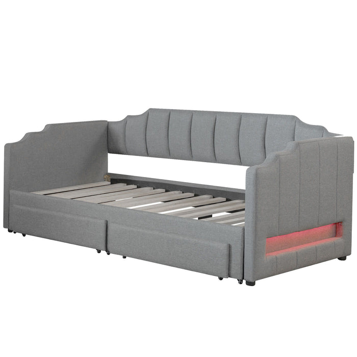 Extendable Daybed With LED Light And 2 Storage Drawers