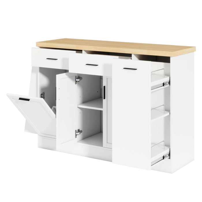 Kitchen Sideboard With Sliding Door Cabinet, 3 Tier Spice Rack